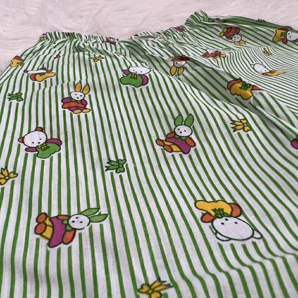 Hello Kitty Girls Vintage Sanrio Green & White Linen Pinstriped Pj Set Size 4
